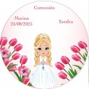 Autocollant rond personnalisé avec le nom de l'invité et le nom de la première communion