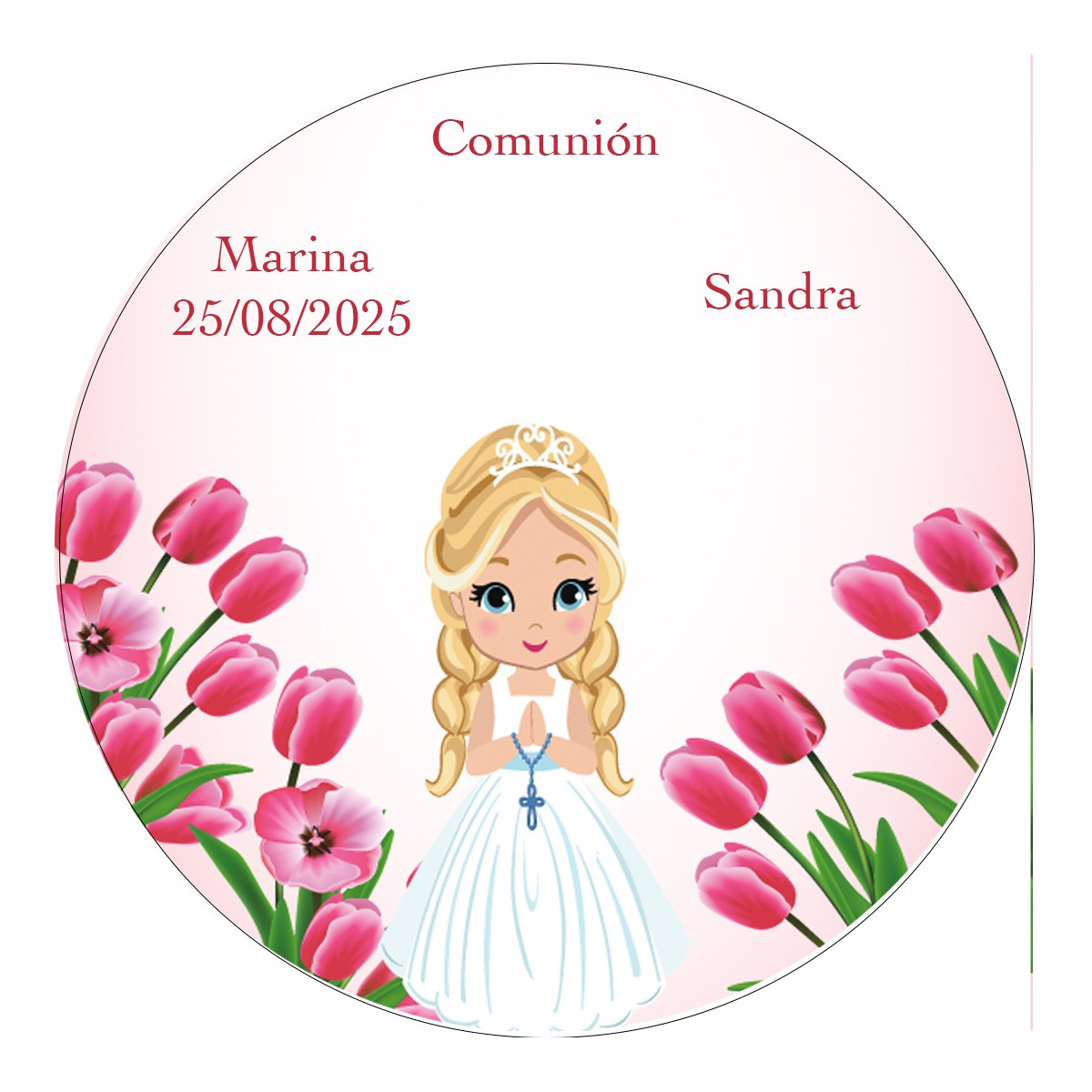 Autocollant rond personnalisé avec le nom de l'invité et le nom de la fille de communion