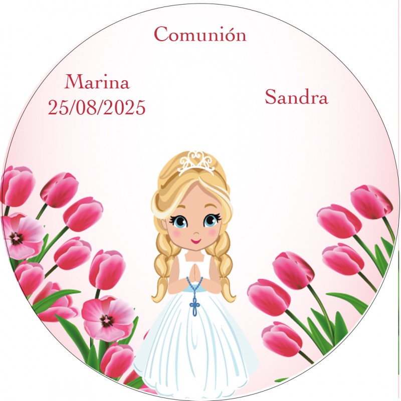 Autocollant rond personnalisé avec le nom de l'invité et le nom de la première communion Autocollant rond personnalisé avec le nom de l'invité et le nom de la première communion