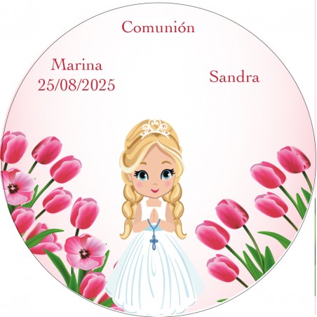 Autocollant rond personnalisé avec le nom de l'invité et le nom de la fille de communion