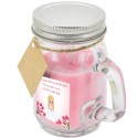 Bougie parfumée rose personnalisée avec le nom de l'invitée et de la fille de communion et adhésif