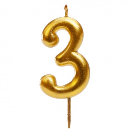 Bougie d'anniversaire numéro 3 en or