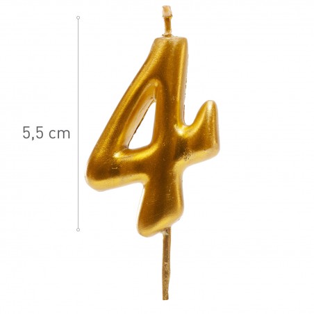 Bougie d'anniversaire en couleur or du numéro 4