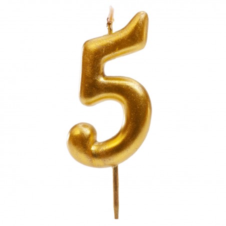 Bougie d'anniversaire de couleur or du numéro 5