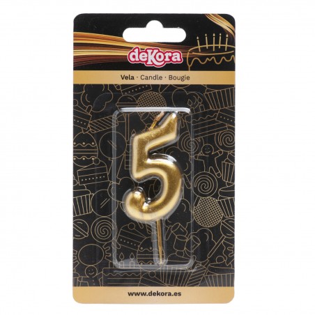 Bougie d'anniversaire de couleur or du numéro 5