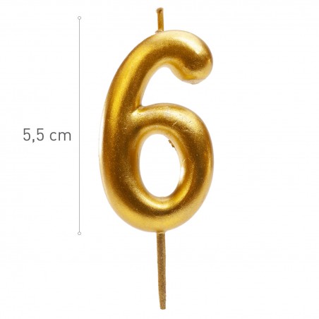 Bougie d'anniversaire en couleur or du numéro 6
