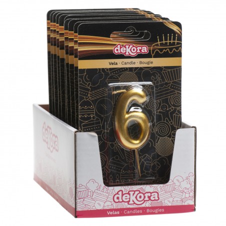 Bougie d'anniversaire en couleur or du numéro 6