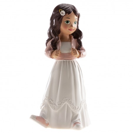 Figure de gâteau fille brune avec veste rose et baskets de sport