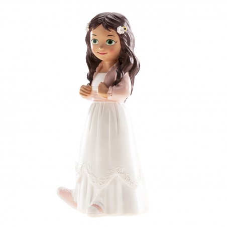 Figure de gâteau fille brune avec veste rose et baskets de sport