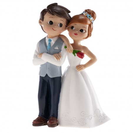 Figure de gâteau de mariage mariés avec fleur rouge