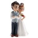 Figure de gâteau de mariage mariés avec fleur rouge