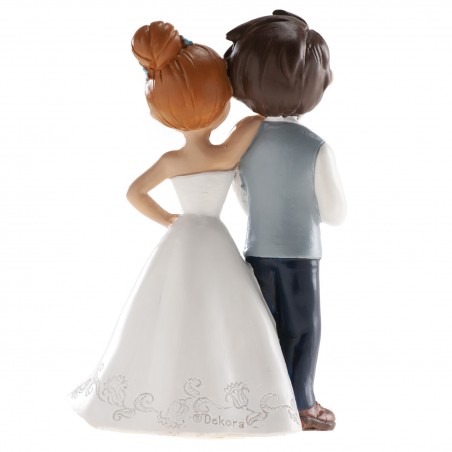 Figure de gâteau de mariage mariés avec fleur rouge