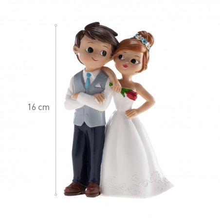 Figure de gâteau de mariage mariés avec fleur rouge