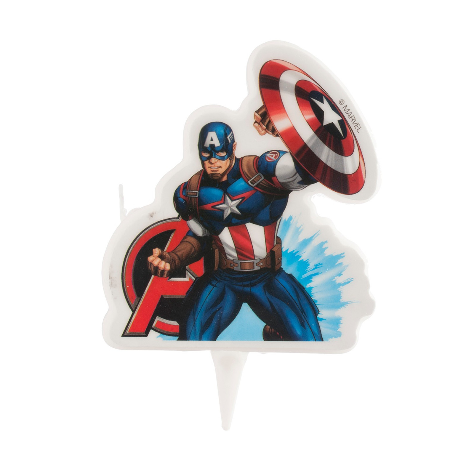 Bougie d'anniversaire avec le design du capitaine America des Avengers