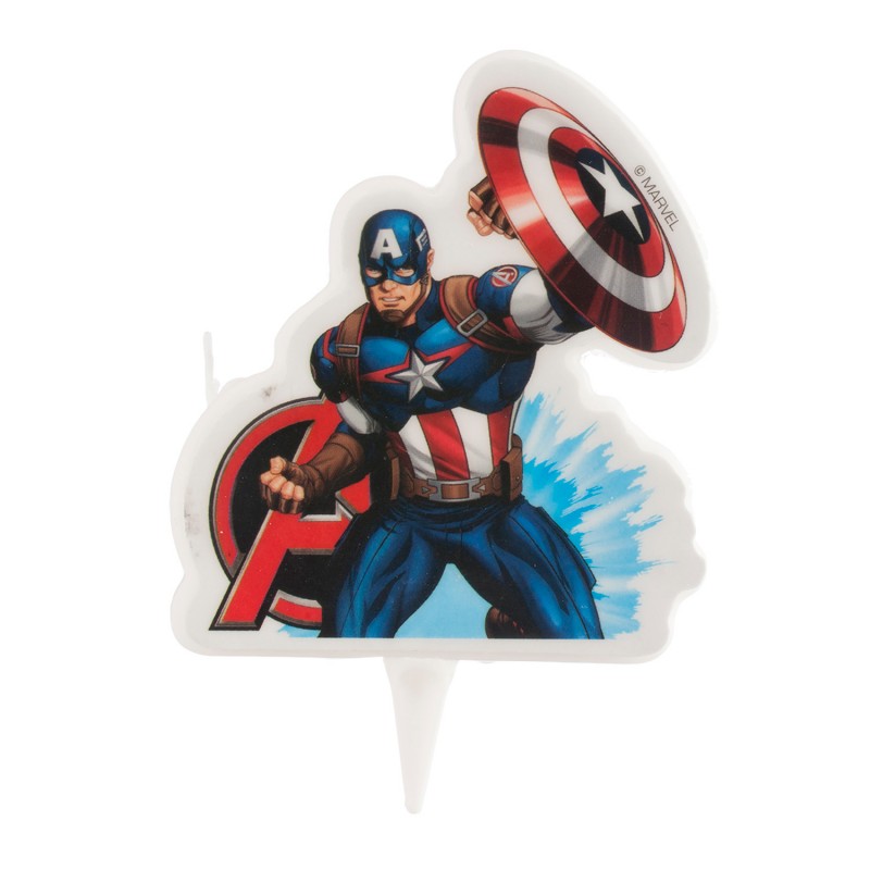 Bougie d'anniversaire avec le design du capitaine America des Avengers