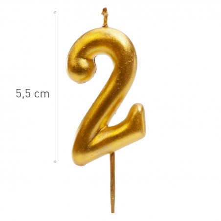 Bougie numéro 2 dorée Brillance et élégance pour votre gâteau