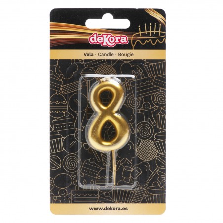 Bougie d'anniversaire numéro 8 en couleur dorée