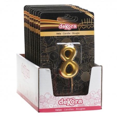 Bougie d'anniversaire numéro 8 en couleur dorée