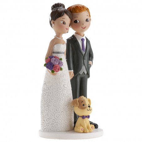 Figure de gâteau de mariage mariés avec un petit chien