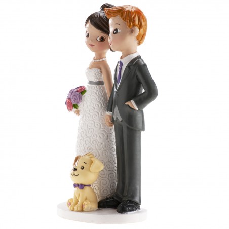 Figure de gâteau de mariage mariés avec un petit chien