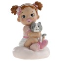 Figurine de gâteau pour le baptême d'une petite fille avec un chaton