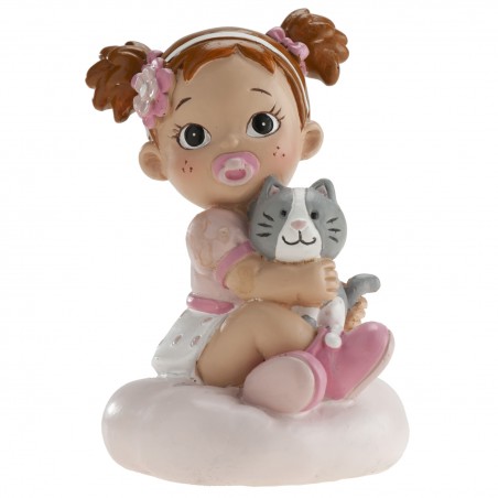 Figurine de gâteau pour le baptême d'une petite fille avec un chaton