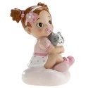 Figurine de gâteau pour le baptême d'une petite fille avec un chaton