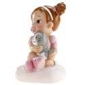 Figurine de gâteau pour le baptême d'une petite fille avec un chaton