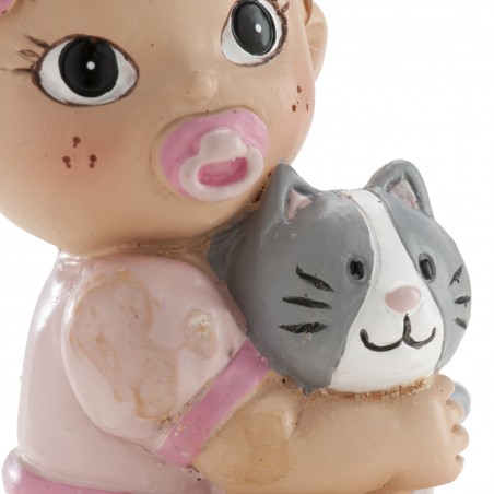 Figurine de gâteau pour le baptême d'une petite fille avec un chaton