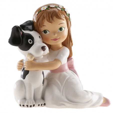 Figure de gâteau communion fille avec chiot