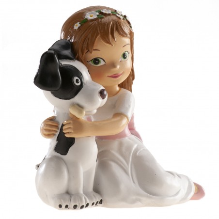 Figure de gâteau communion fille avec chiot