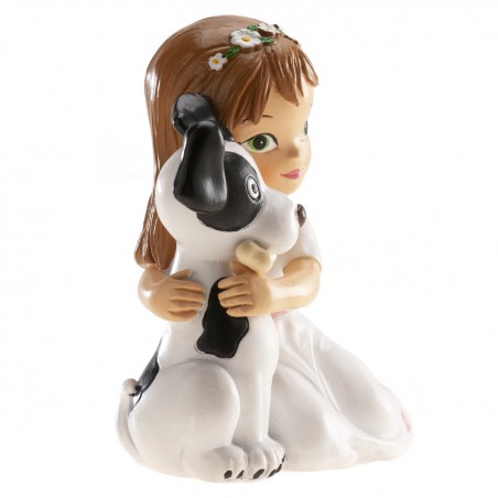 Figure de gâteau communion fille avec chiot