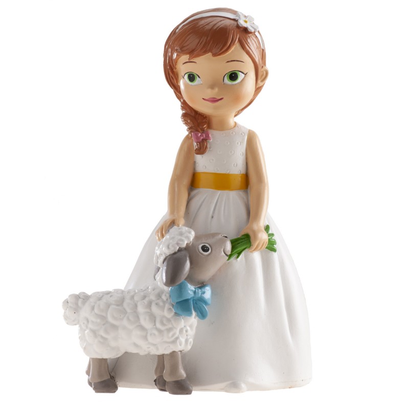 Figure de gâteau fille communion avec un mouton