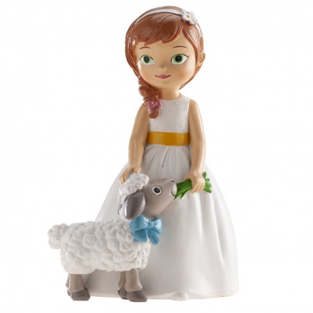Figure de gâteau fille communion avec un mouton