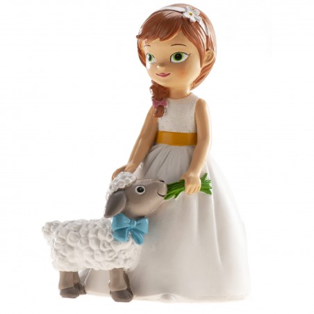Figure de gâteau fille communion avec un mouton
