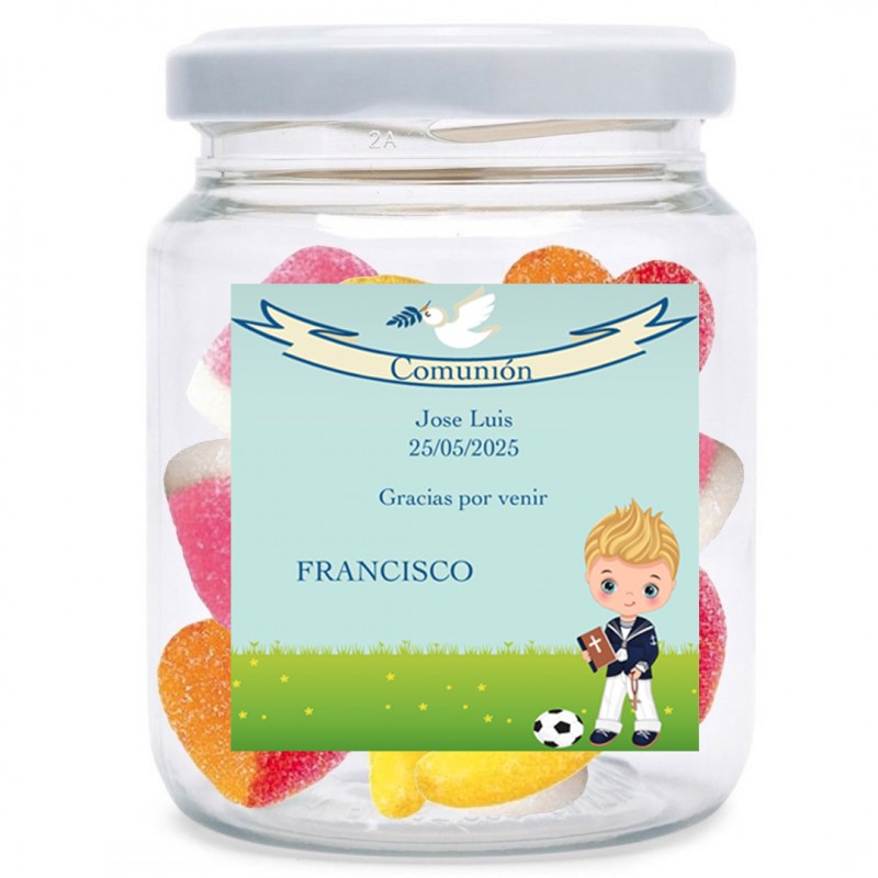 Pot de Bonbons de Communion avec Adhésif Personnalisé avec les Noms des Invités Pot de Bonbons de Communion avec Adhésif Personnalisé avec les Noms des Invités
