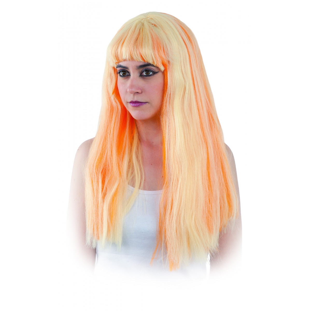Perruque Cléopâtre mèches orange et blondes