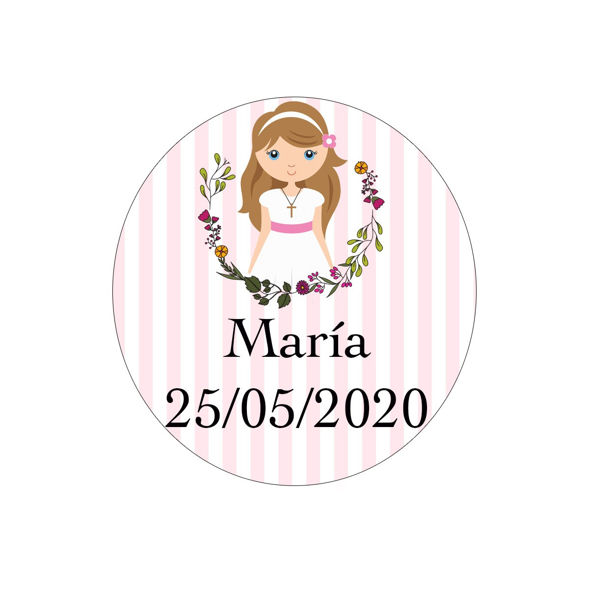 Autocollant personnalisé pour fille de communion avec motif fleurs 3cm