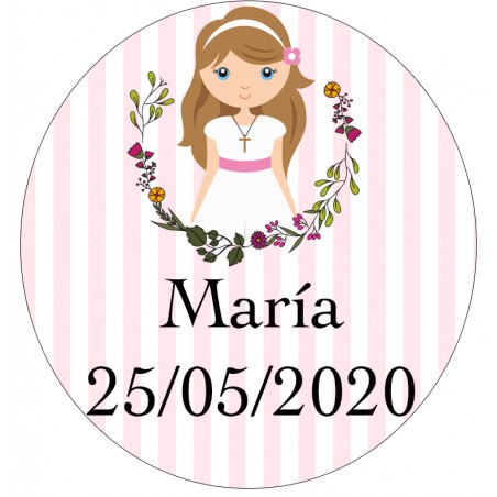 Autocollant personnalisé pour fille de communion avec motif fleurs 3cm