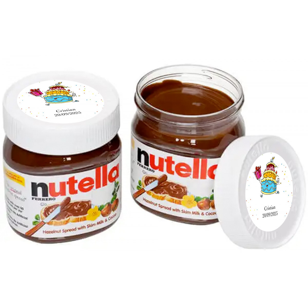 Nutella 25 grammes personnalisée sur le couvercle avec un autocollant d'anniversaire