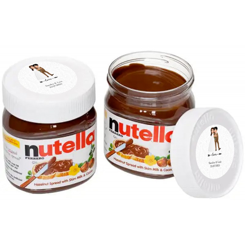 Nutella 25 grammes pour mariages personnalisée avec un autocollant de 3 cm