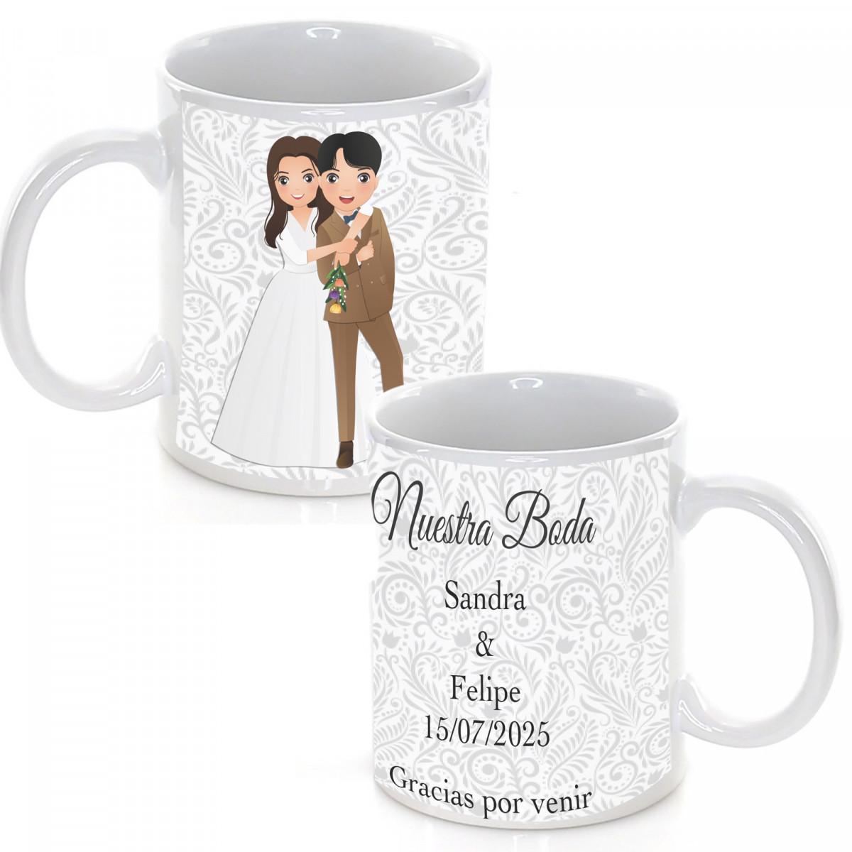 Tasse de mariage personnalisée avec phrase nom et date