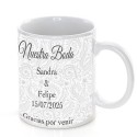 Mug de mariage personnalisé avec phrase, nom et date