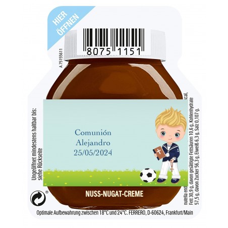 15 g de Nutella pour un service personnalisé avec un autocollant de communion garçon