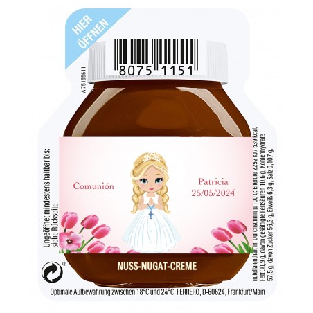 15g de Nutella pour un service personnalisé avec un autocollant de communion