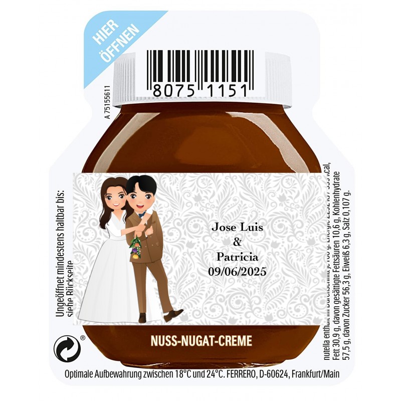 Nutella de 15 grammes pour un service personnalisé avec un autocollant de mariage