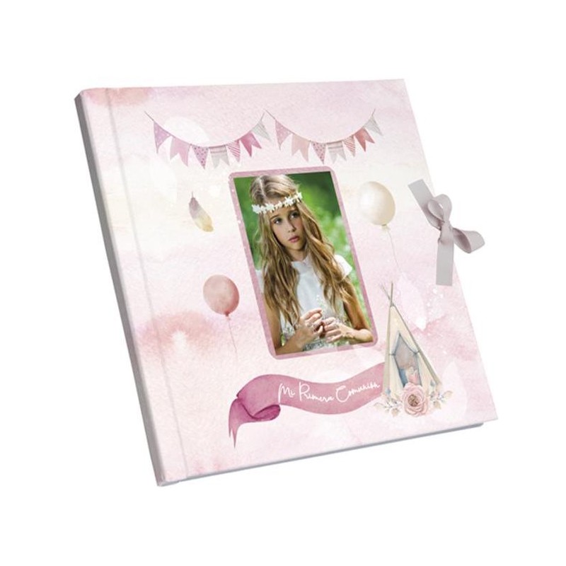 Livre de communion rose pour photo avec fermeture à nœud