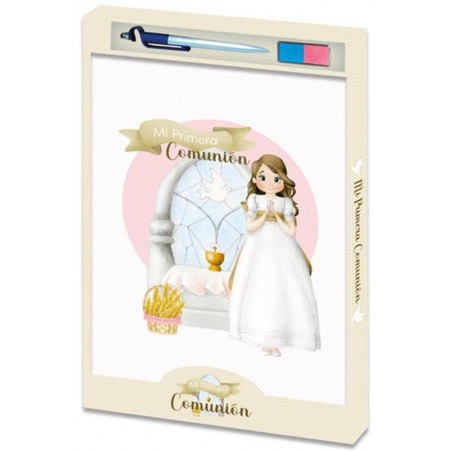 Fille de livre de communion avec stylo et tampon...