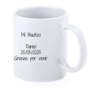 Tasse de baptême éléphant bleu personnalisée avec nom, date et dédicace