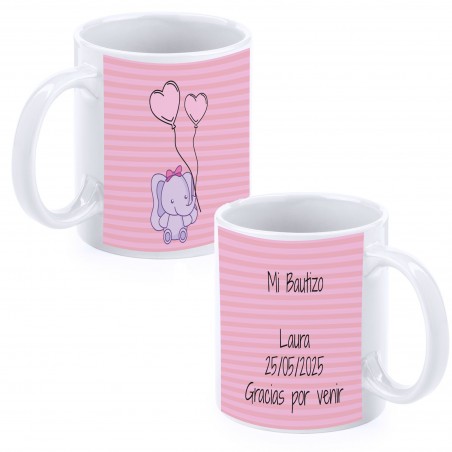 Tasse de baptême éléphant rose personnalisée avec nom,...